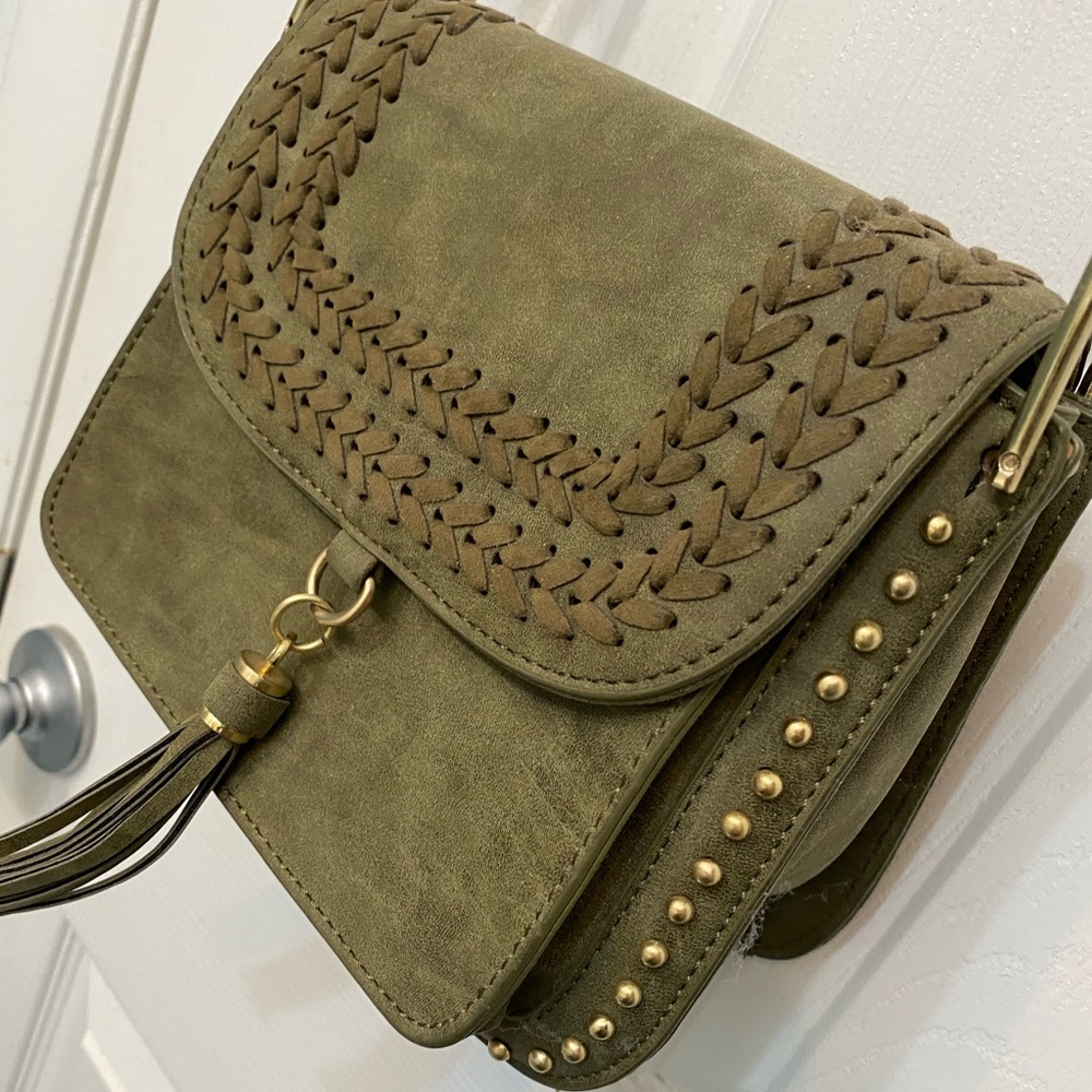 Olive green suede crossbody purse
